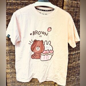 New Wave-Light Pink T-Shirt w/Bear and Bunny‎ Cupcake- Brown Line Friends-Large